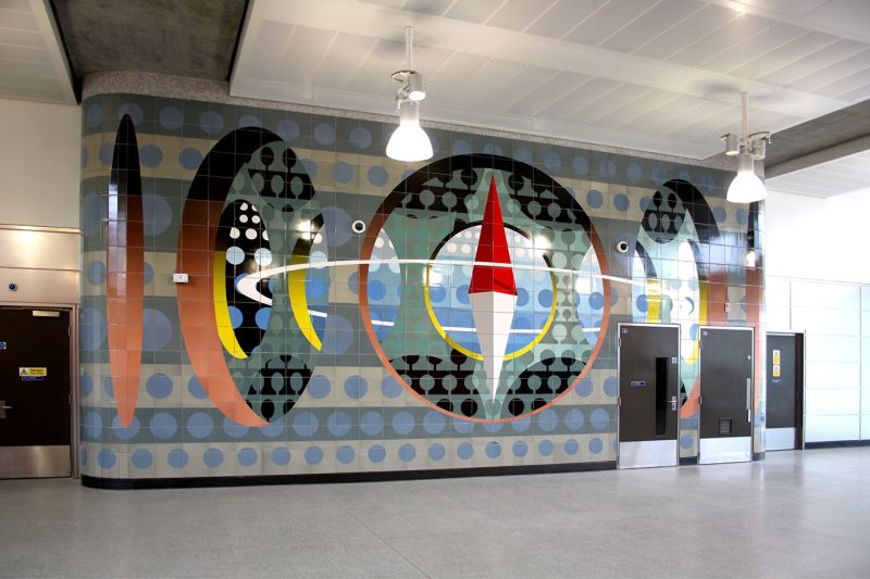Ceramic tile mural by Tod Hanson at Haggerston Station in London