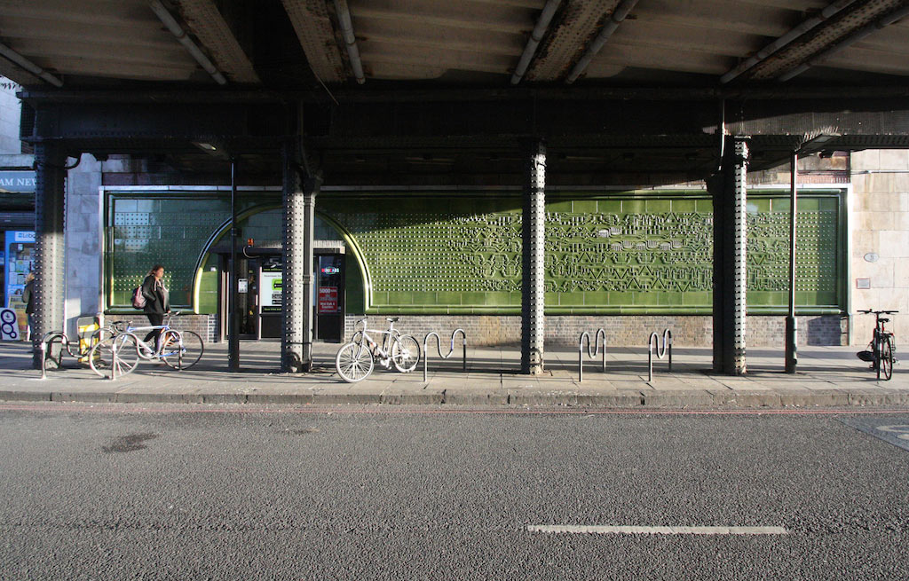 Faience tile public artwork by Tod Hanson in Balham