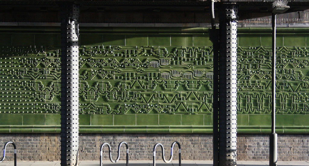 Faience tile public artwork by Tod Hanson in Balham