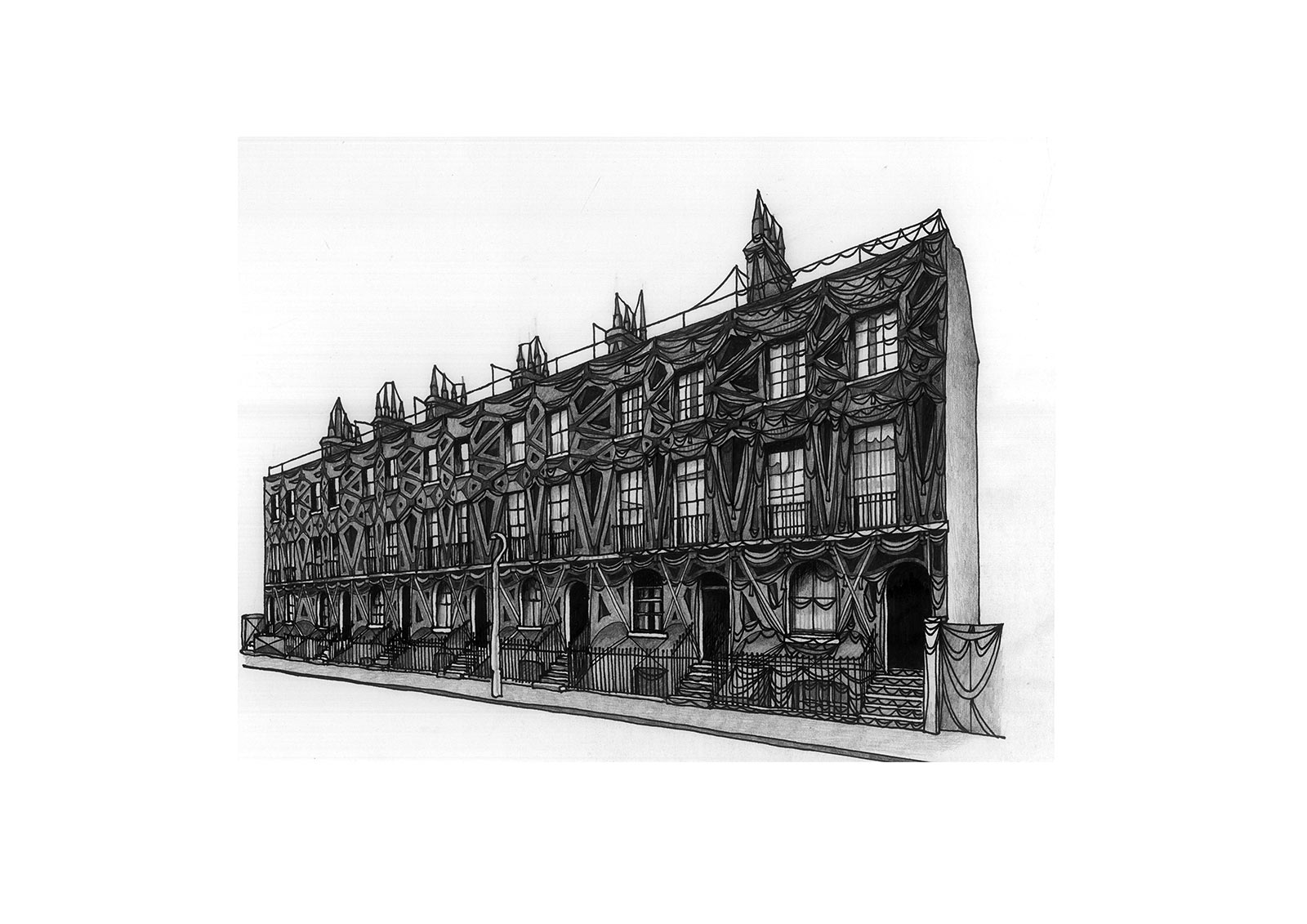 Drawing by Tod Hanson of his Childhood home, a Regency terrace in London