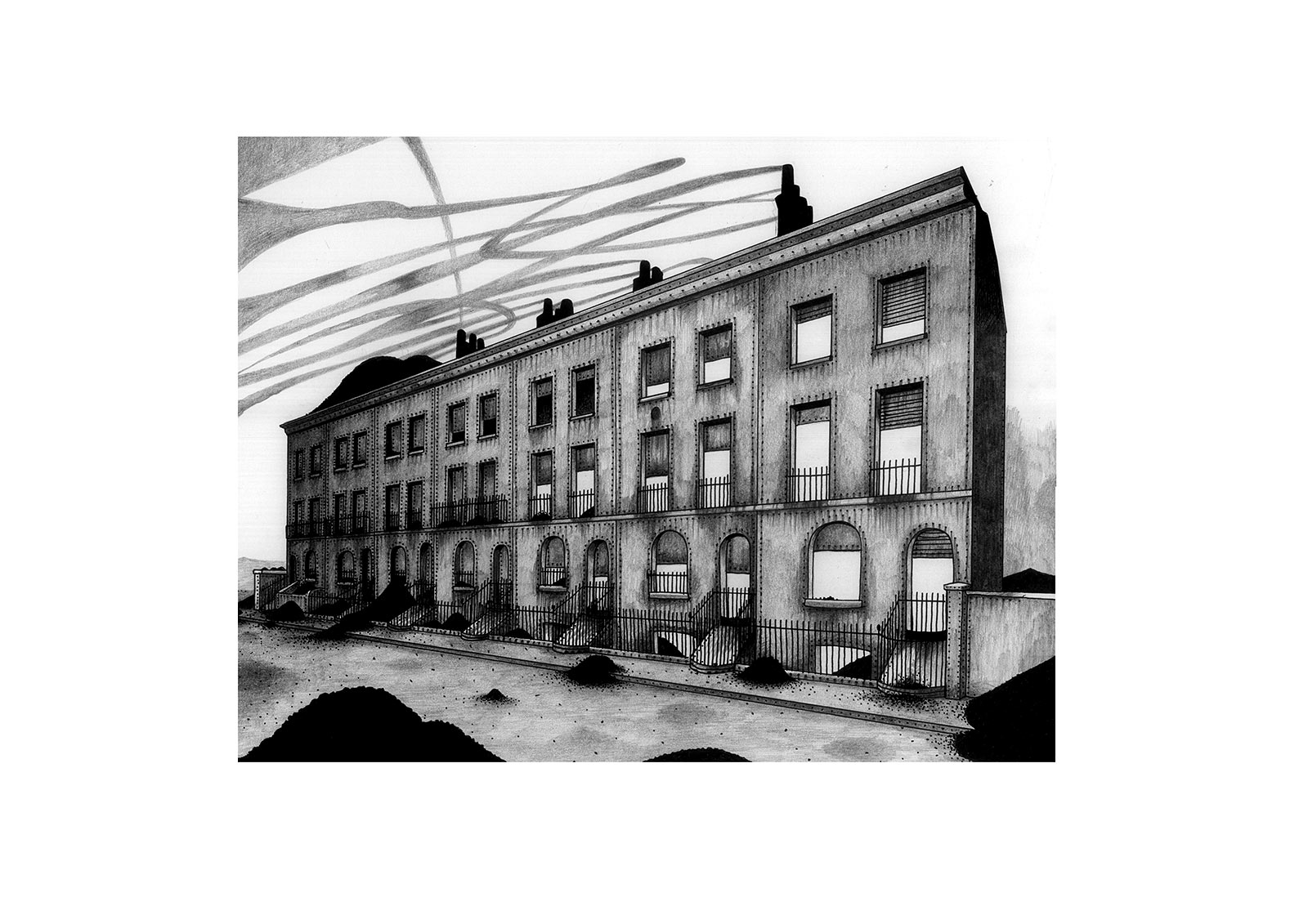 Drawing by Tod Hanson of his Childhood home, a Regency terrace in London