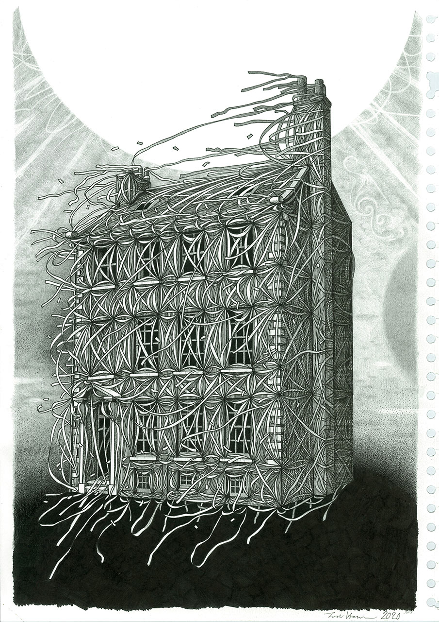 Drawing by the artist Tod Hanson of his house in Berwick upon Tweed