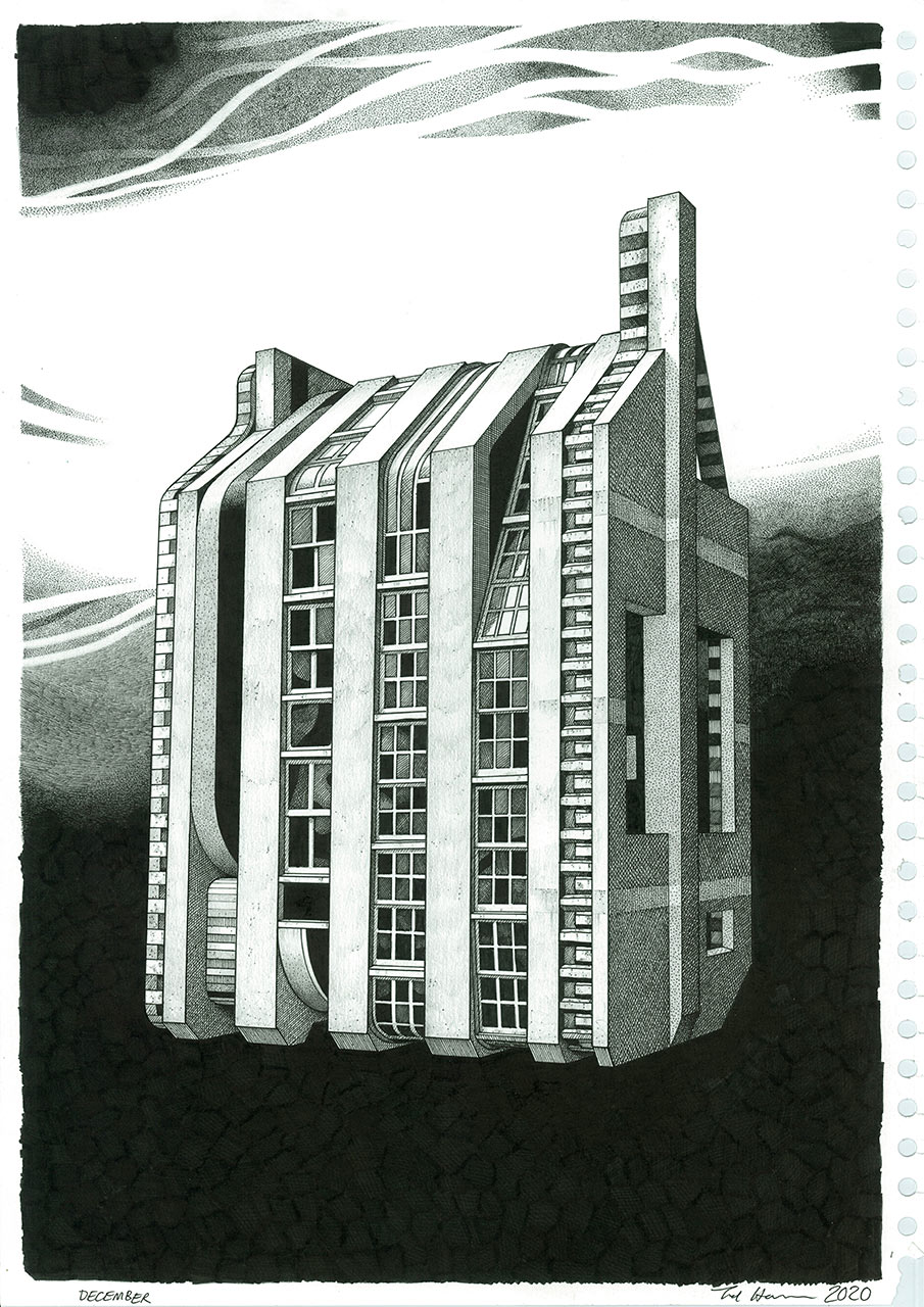 One of a series of drawings by Tod Hanson of his Waxwing project