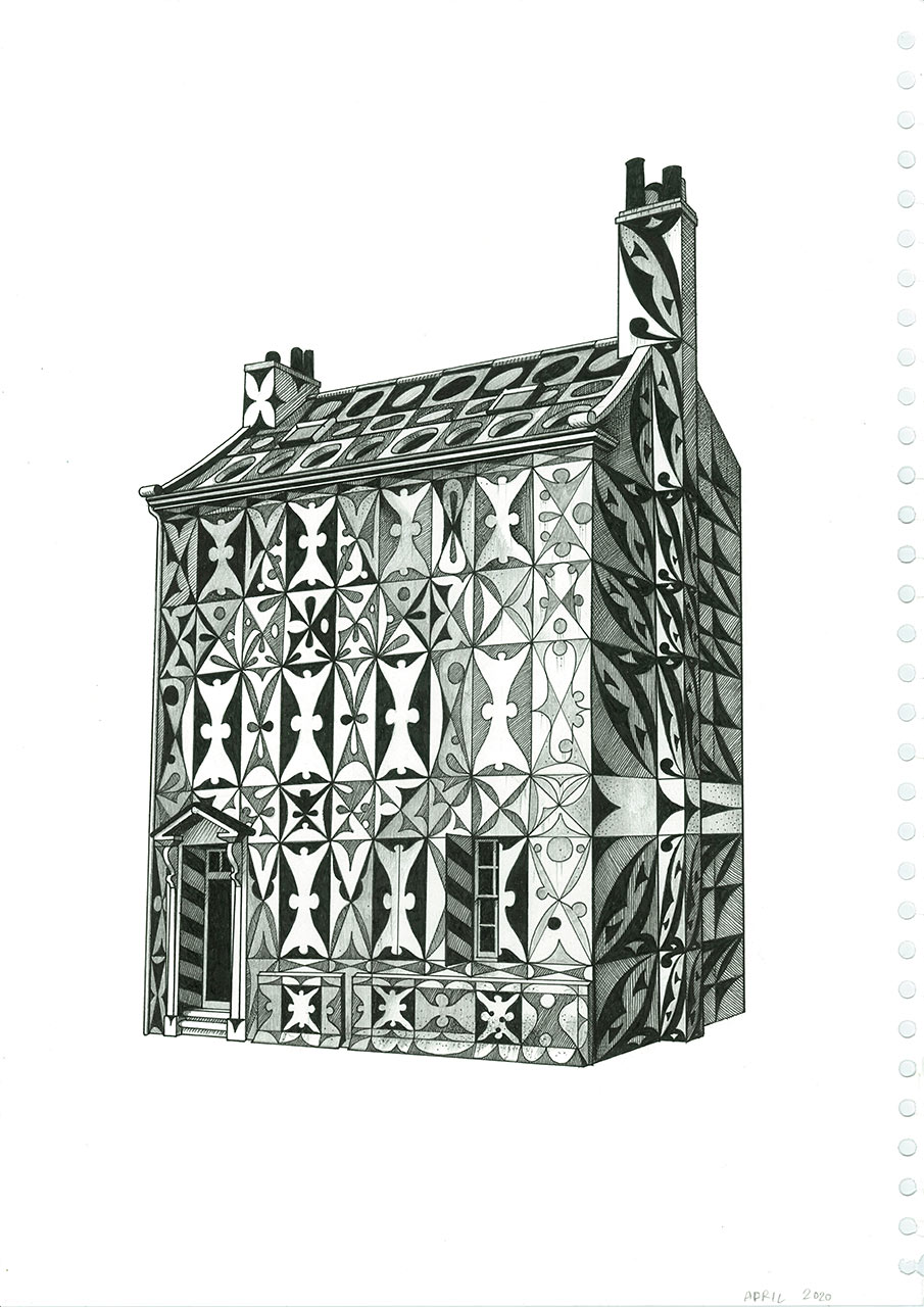 pen and pencil drawing by the artist Tod Hanson of his former house in Berwick upon Tweed