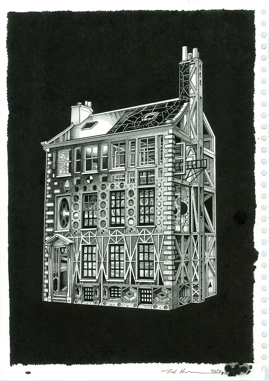 Drawing by Tod Hanson showing his former house in Berwick upon Tweed