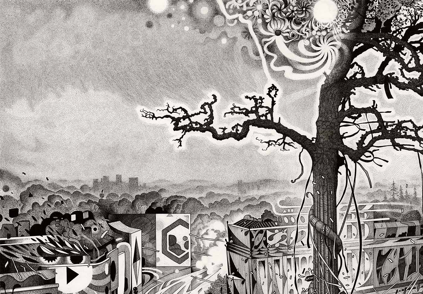 Detail from Square Redrawn, a drawing by Tod Hanson